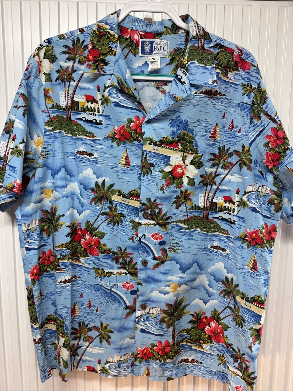 RJC Men’s Light Blue Tropical Hawaiian Short Sleeve Shirt USA